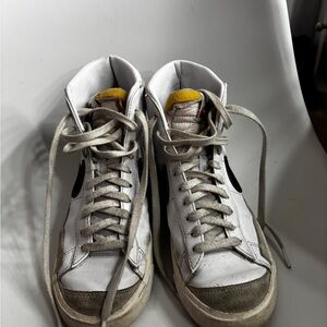 Nike White and Gray High-Top Sneakers with Yellow Accents